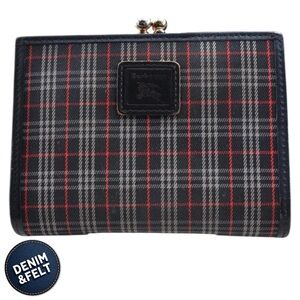 Burberry Navy Blue Plaid Leather Nova Check Clasp Bi-Fold Wallet 💙♥️